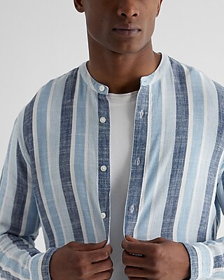 Striped Stretch Linen-Blend Shirt