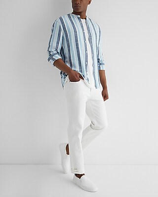 Striped Stretch Linen-Blend Shirt