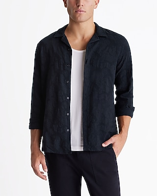 Textured Floral Jacquard Cotton Shirt