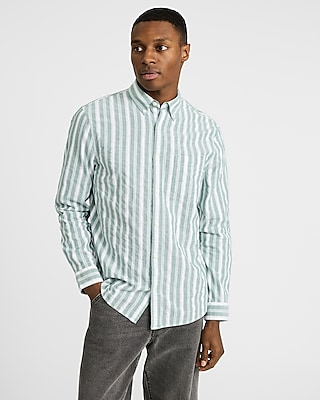 Dobby Textured Floral Striped Cotton Short Sleeve Shirt