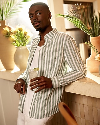 Textured Striped Cotton Soft Wash Shirt