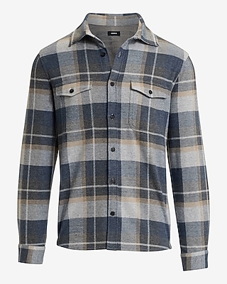 Plaid Double Pocket Stretch Sweater Flannel