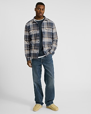 Plaid Double Pocket Stretch Sweater Flannel