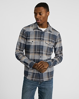Plaid Double Pocket Stretch Sweater Flannel