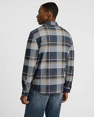 Plaid Double Pocket Stretch Sweater Flannel