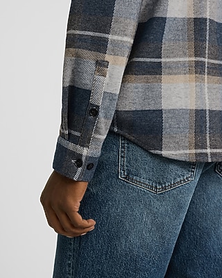 Plaid Double Pocket Stretch Sweater Flannel
