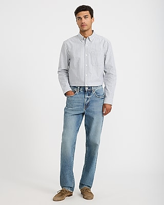 Striped Cotton Long Sleeve Oxford Shirt - thumbnail 9
