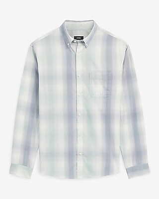 Regular Gradient Plaid Cotton-Blend Long Sleeve Shirt