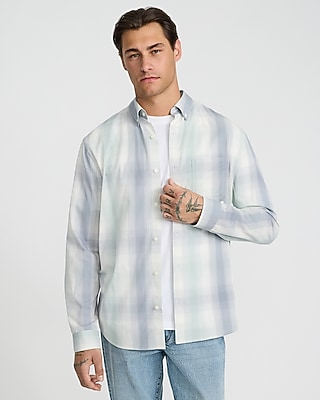 Regular Gradient Plaid Cotton-Blend Long Sleeve Shirt