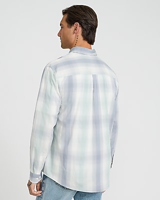 Regular Gradient Plaid Cotton-Blend Long Sleeve Shirt