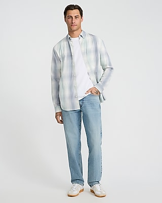 Regular Gradient Plaid Cotton-Blend Long Sleeve Shirt