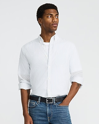 Regular Striped Cotton Long Sleeve Poplin Shirt