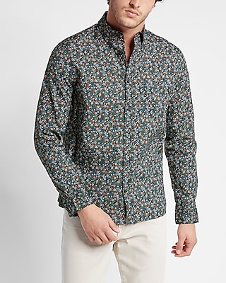 Floral Print Stretch Cotton Shirt Men