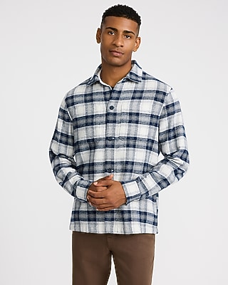 Plaid Cotton Double Pocket Flannel Shirt Jacket | Express