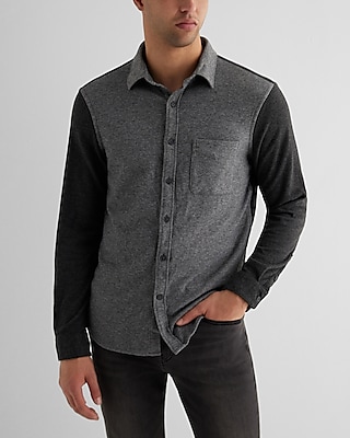 Color Block Sweater Flannel Shirt | Express
