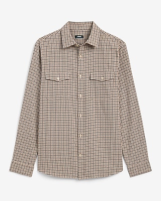Plaid Double Button Pocket Stretch Flannel Shirt