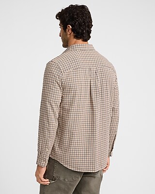 Plaid Double Button Pocket Stretch Flannel Shirt