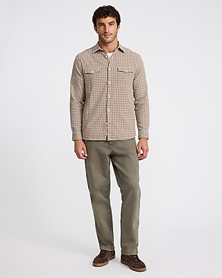 Plaid Double Button Pocket Stretch Flannel Shirt