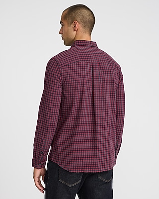 Plaid Double Button Pocket Stretch Flannel Shirt
