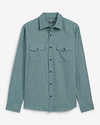 Plaid Double Button Pocket Stretch Flannel Shirt