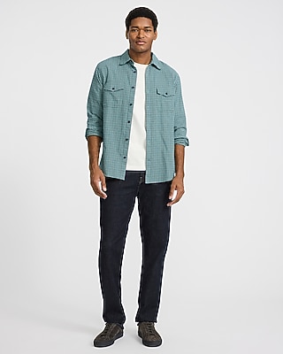 Plaid Double Button Pocket Stretch Flannel Shirt