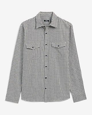 Plaid Double Button Pocket Stretch Flannel Shirt