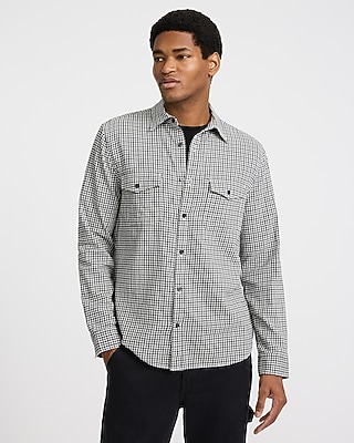 Plaid Double Button Pocket Stretch Flannel Shirt