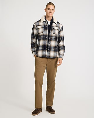 Faux Sherpa Collar Plaid Snap Button Shirt Jacket