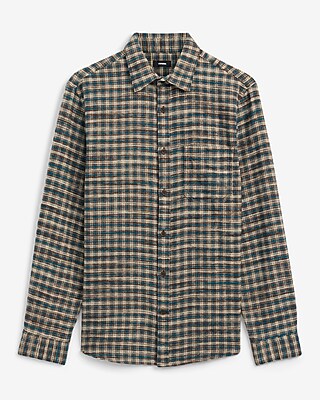 Grid Plaid Cotton Patch Pocket Flannel Shirt - image 3