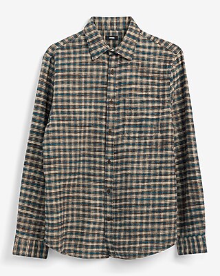 Grid Plaid Cotton Patch Pocket Flannel Shirt - image 4
