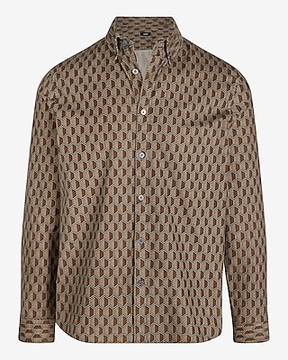 Hexagon Geo Print Stretch Corduroy Shirt