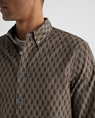 Hexagon Geo Print Stretch Corduroy Shirt