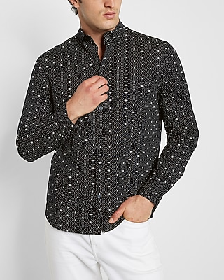 Slim Geo Print Stretch Cotton Shirt