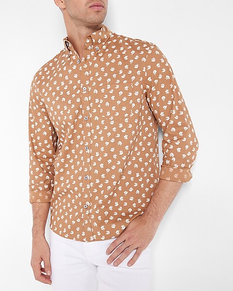 Flower print brown men's shirt