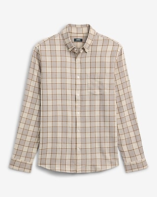 Grid Plaid Patch Pocket Stretch Flannel Shirt