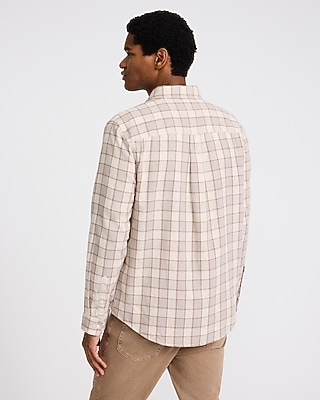 Grid Plaid Patch Pocket Stretch Flannel Shirt