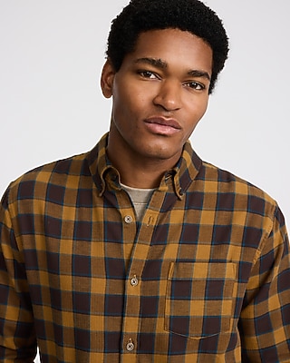 Grid Plaid Patch Pocket Stretch Flannel Shirt - image 2
