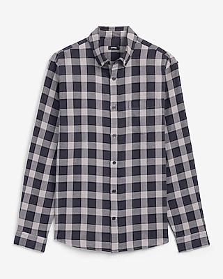 Grid Plaid Patch Pocket Stretch Flannel Shirt