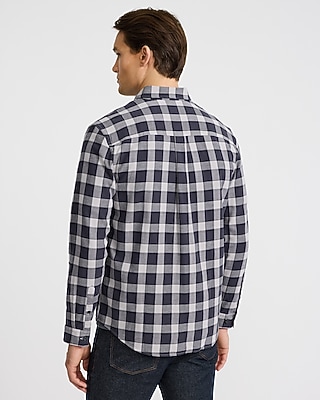 Grid Plaid Patch Pocket Stretch Flannel Shirt