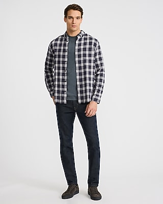 Grid Plaid Patch Pocket Stretch Flannel Shirt