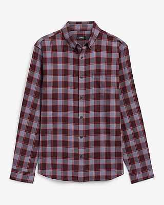 Grid Plaid Cotton Stretch Flannel Shirt