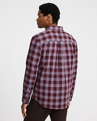 Grid Plaid Cotton Stretch Flannel Shirt