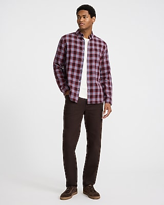 Grid Plaid Cotton Stretch Flannel Shirt