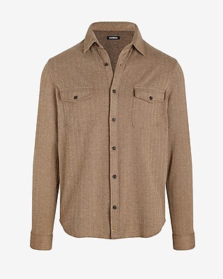 Herringbone Double Pocket Sweater Flannel Shirt