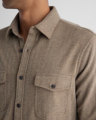 Herringbone Double Pocket Sweater Flannel Shirt