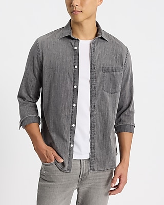 Gray Wash Pocket Denim Shirt