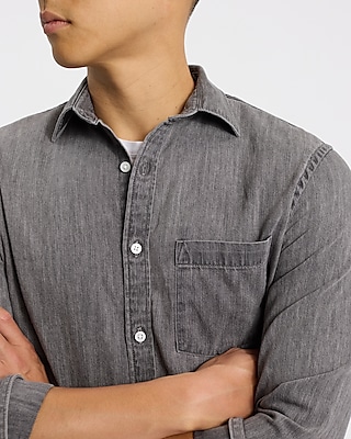 Gray Wash Pocket Denim Shirt