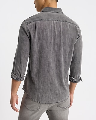 Gray Wash Pocket Denim Shirt