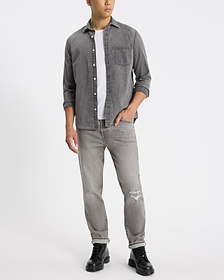 Gray Wash Pocket Denim Shirt