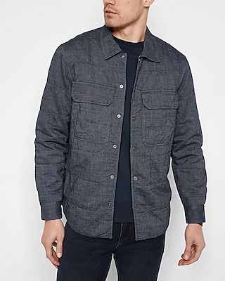 Medium Wash Quilted Denim Shirt Jacket | Express